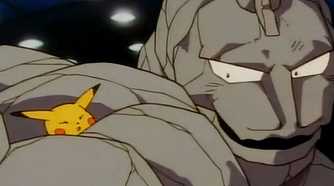 Onix squeezing pikachu in Pokemon (Anime)