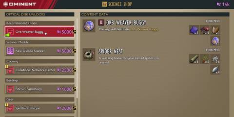 orb weaver buggy recipe in grounded 2