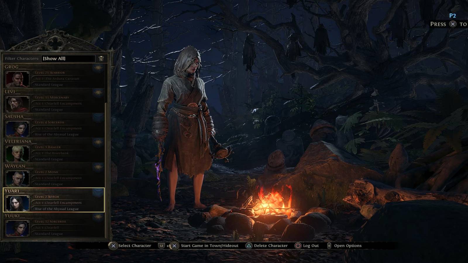 The Player's Character Roster Menu 