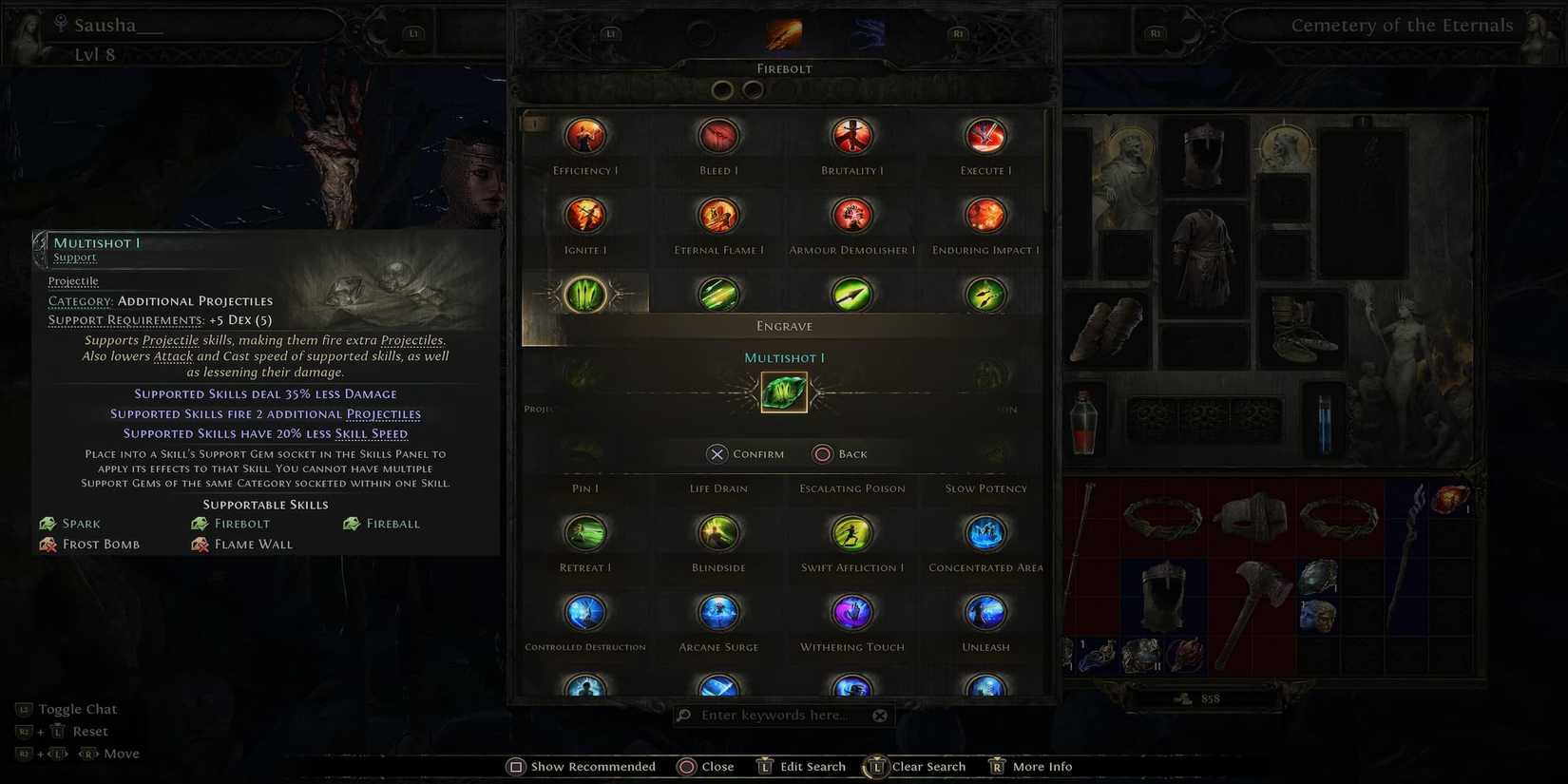 The Player getting the Multishot Support Gem