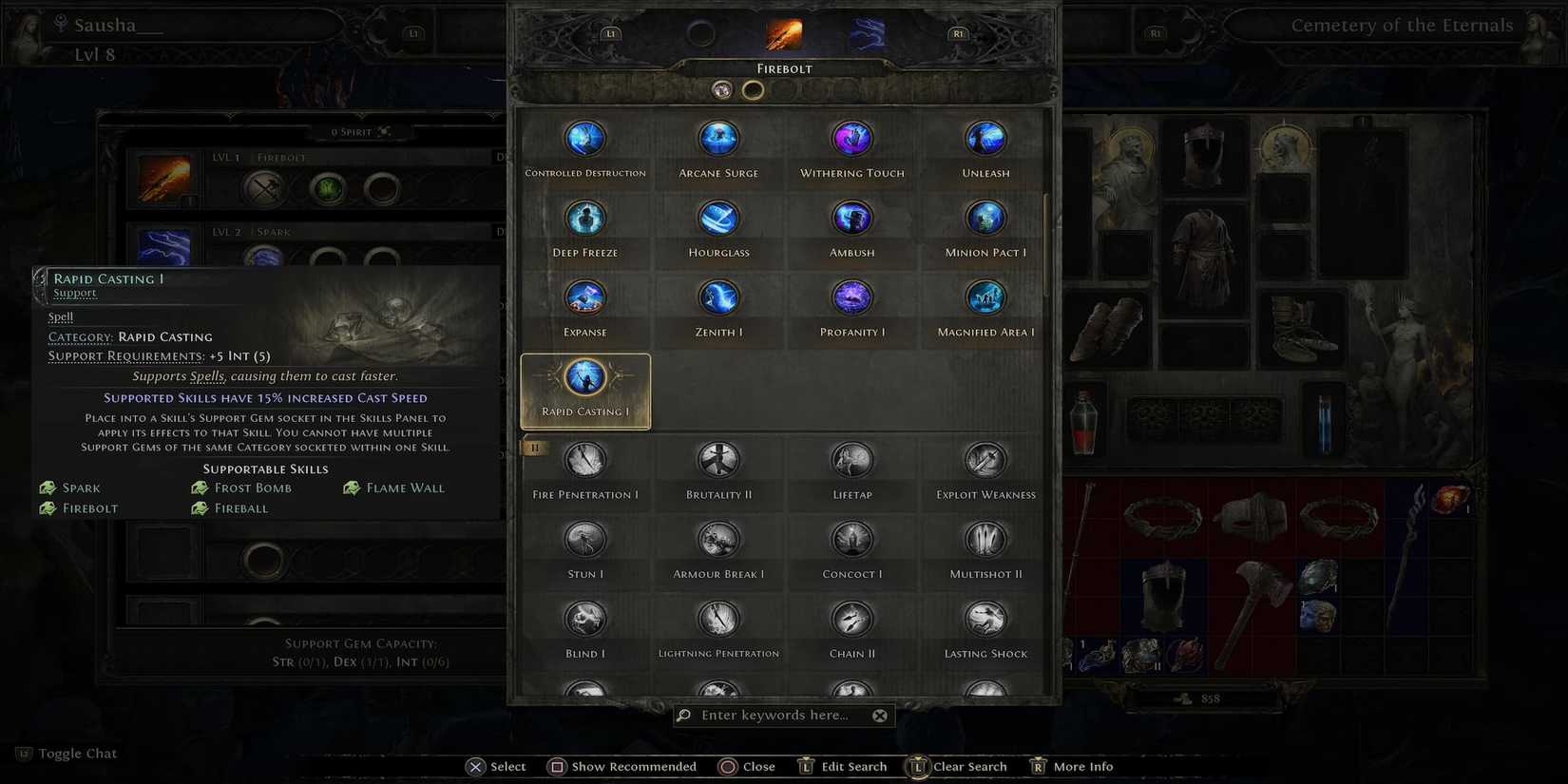 The Player Choosing the Rapid Casting Support 