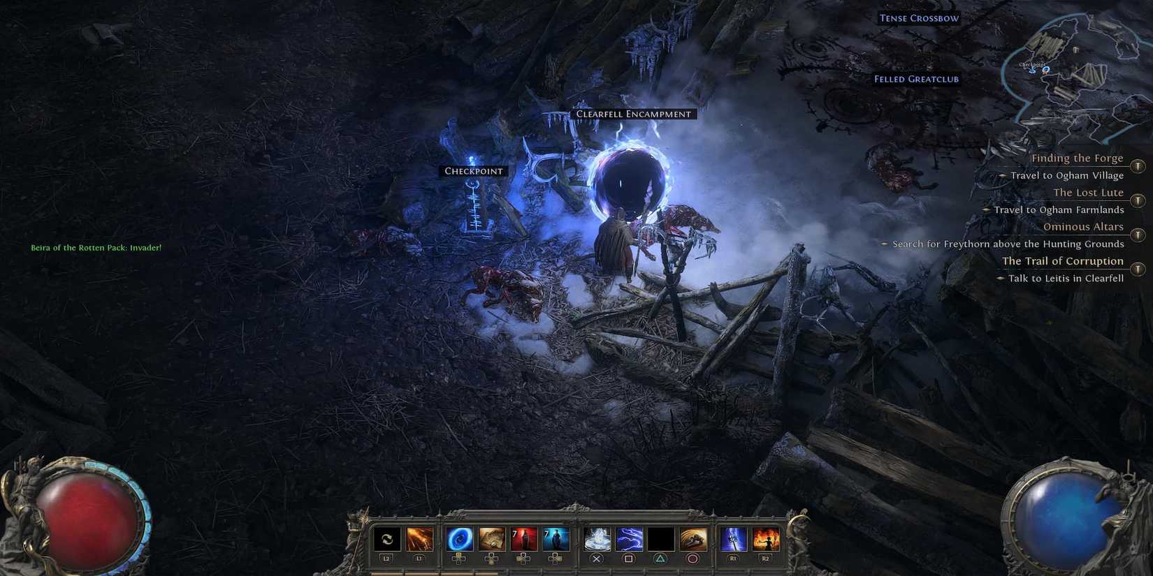 The Player Standing By A Town Portal 