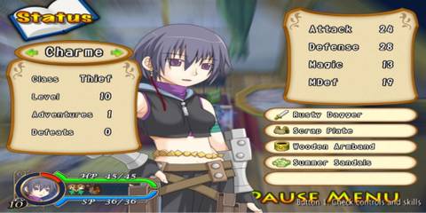 Pause menu screen in Recettear An Item Shop's Tale