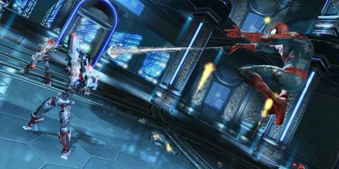 Peter fighting some robots - Spider-Man Edge Of Time