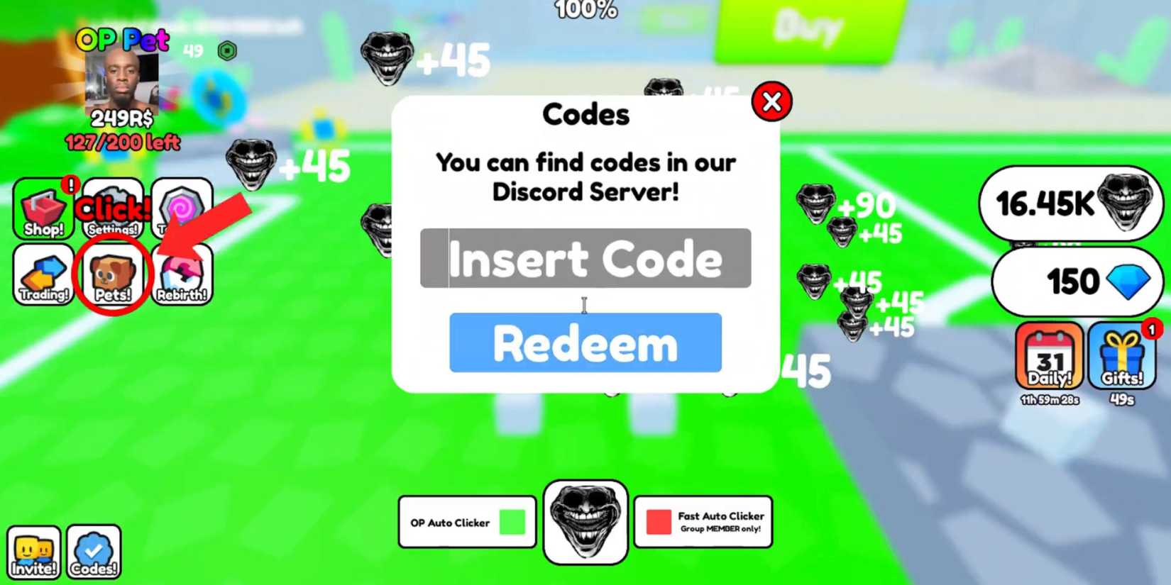 Phonk Clicker the codes tab