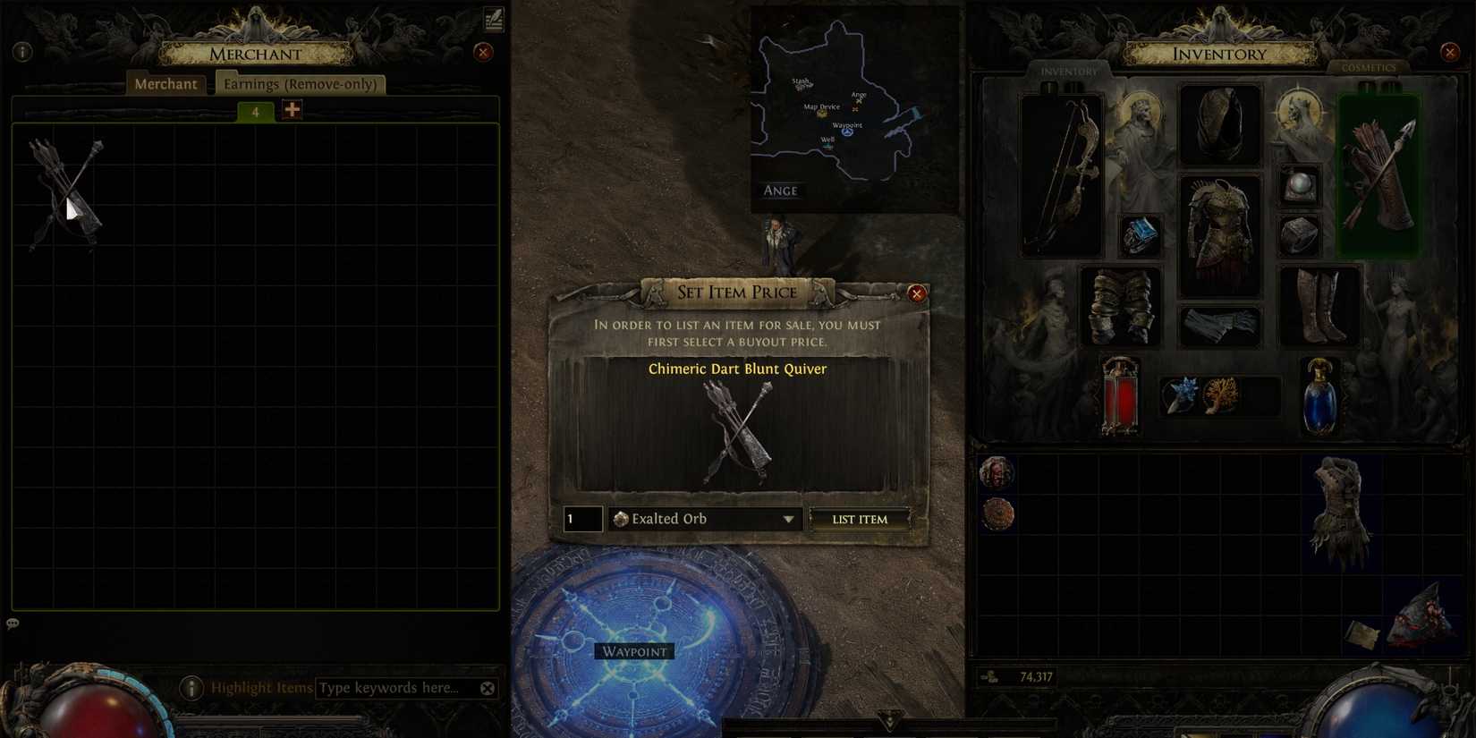placing an item for sale using asynchronous trade ange in path of exile 2