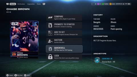player card quicksell value in madden 26 ultimate team