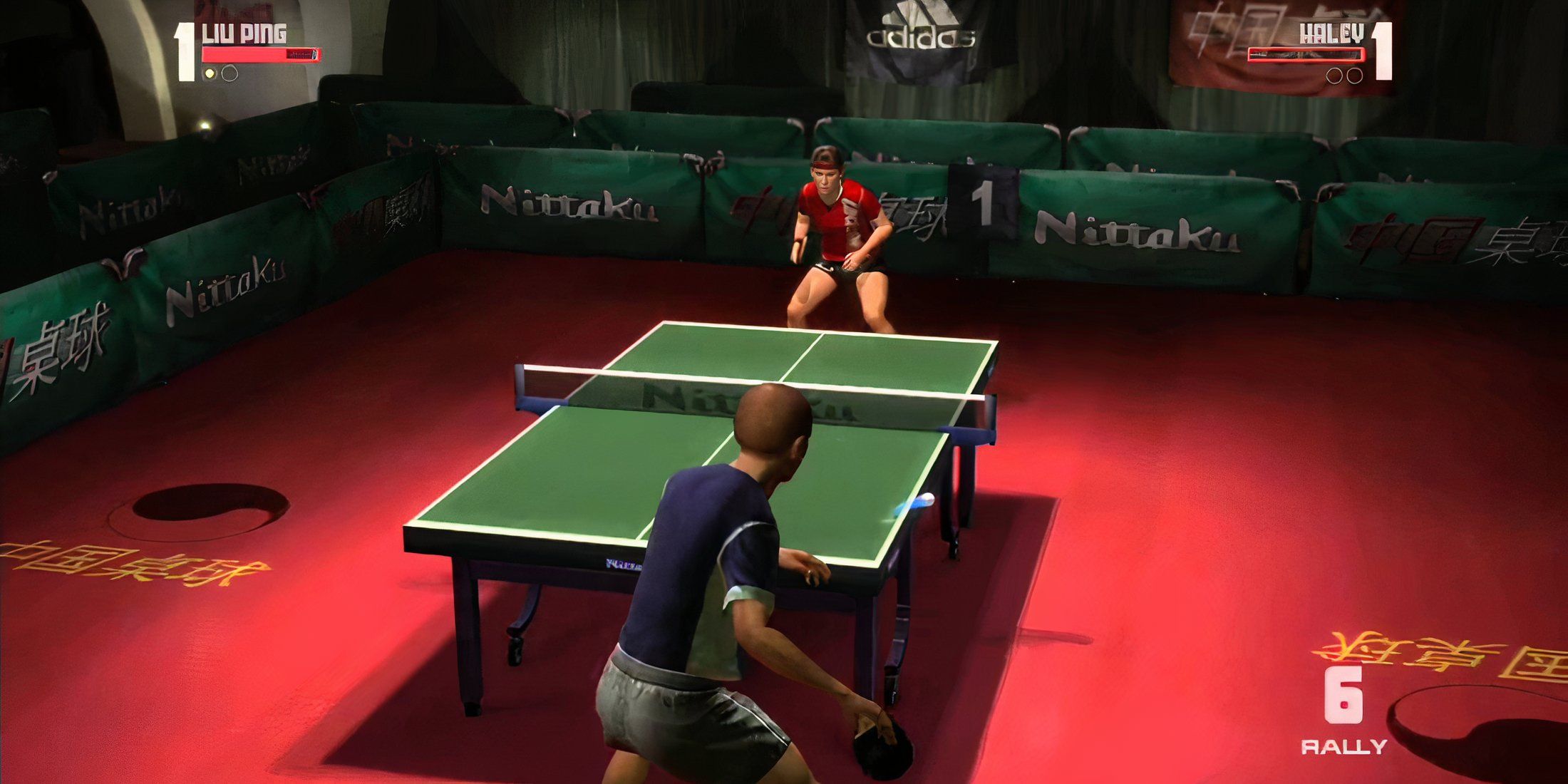 Playing a match as a male in Rockstar Games Presents Table Tennis