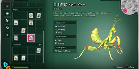 Praying Mantis Nymph Creature Card in Grounded 2