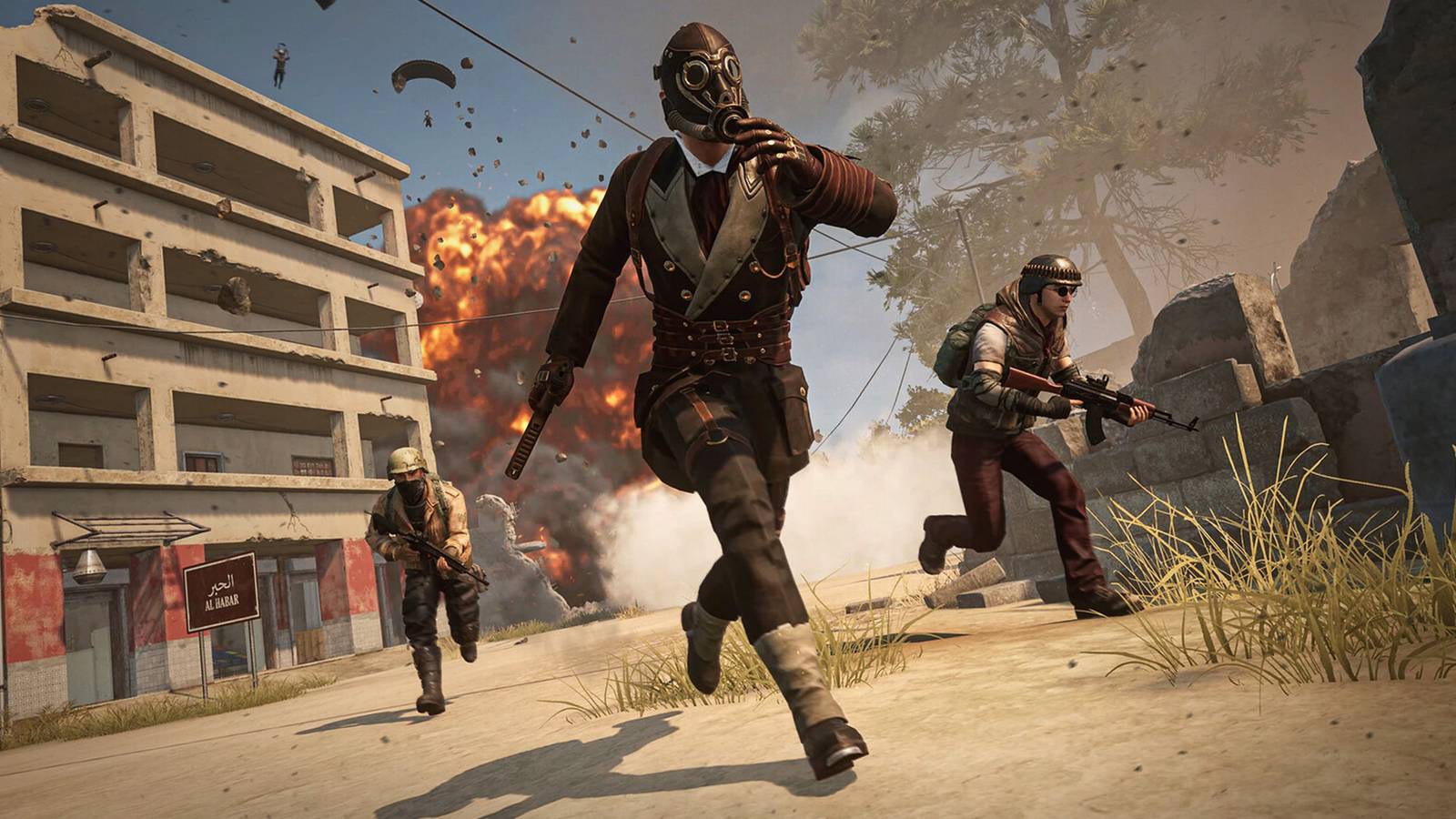 PUBG Battlegrounds running in gas mask