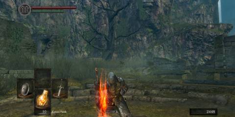 Resting by a campfire in Dark Souls