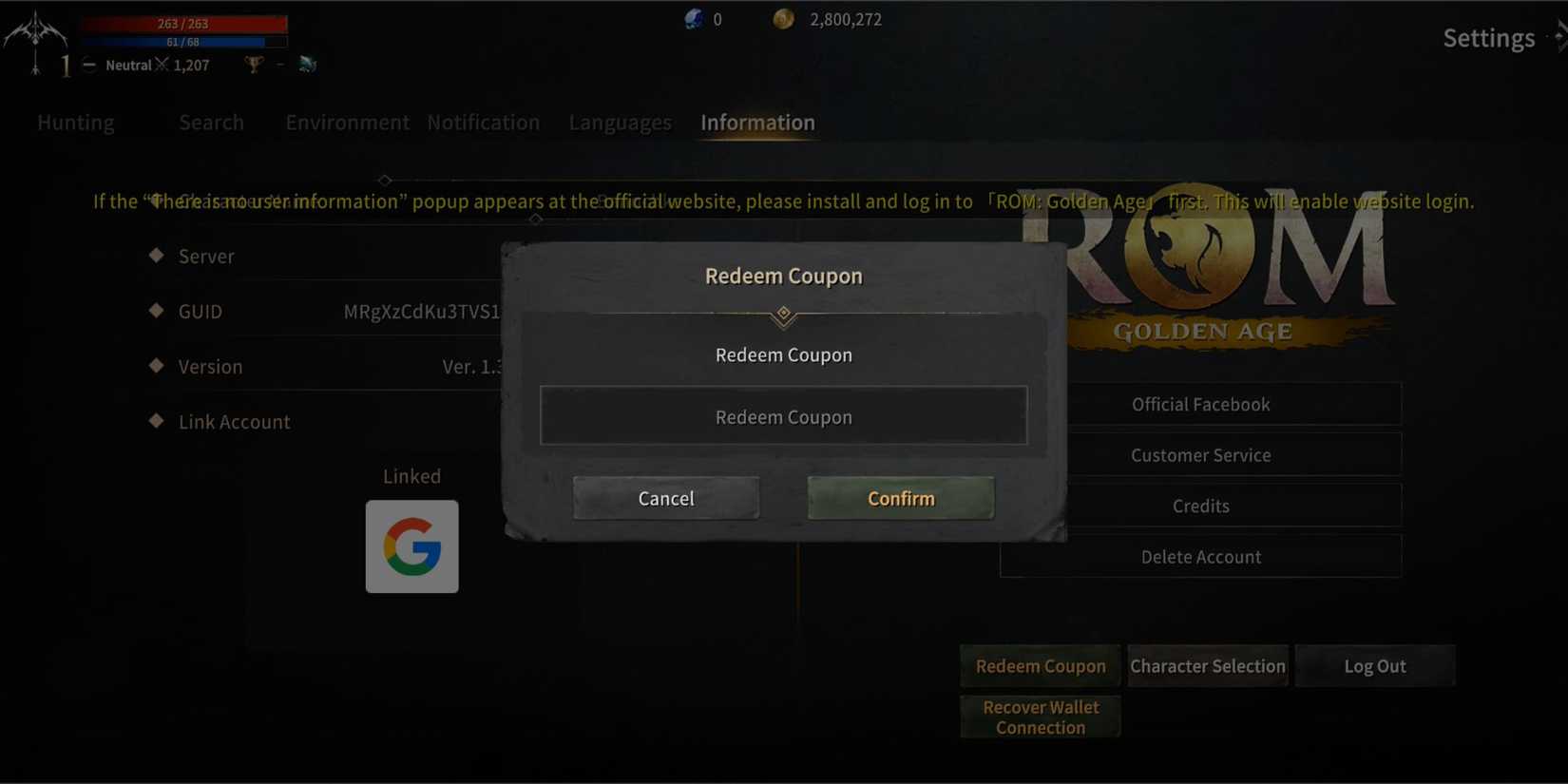 ROM: Golden Age the codes tab