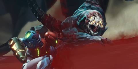 Samus fights the first boss, Corpius - Metroid Dread