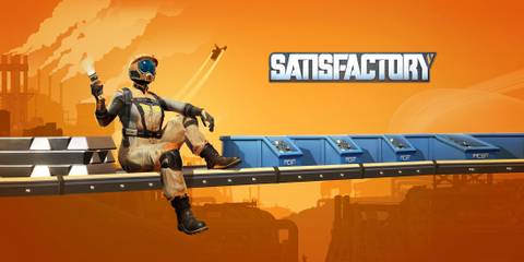 Satisfactory 2x1 cover art orange with game logo