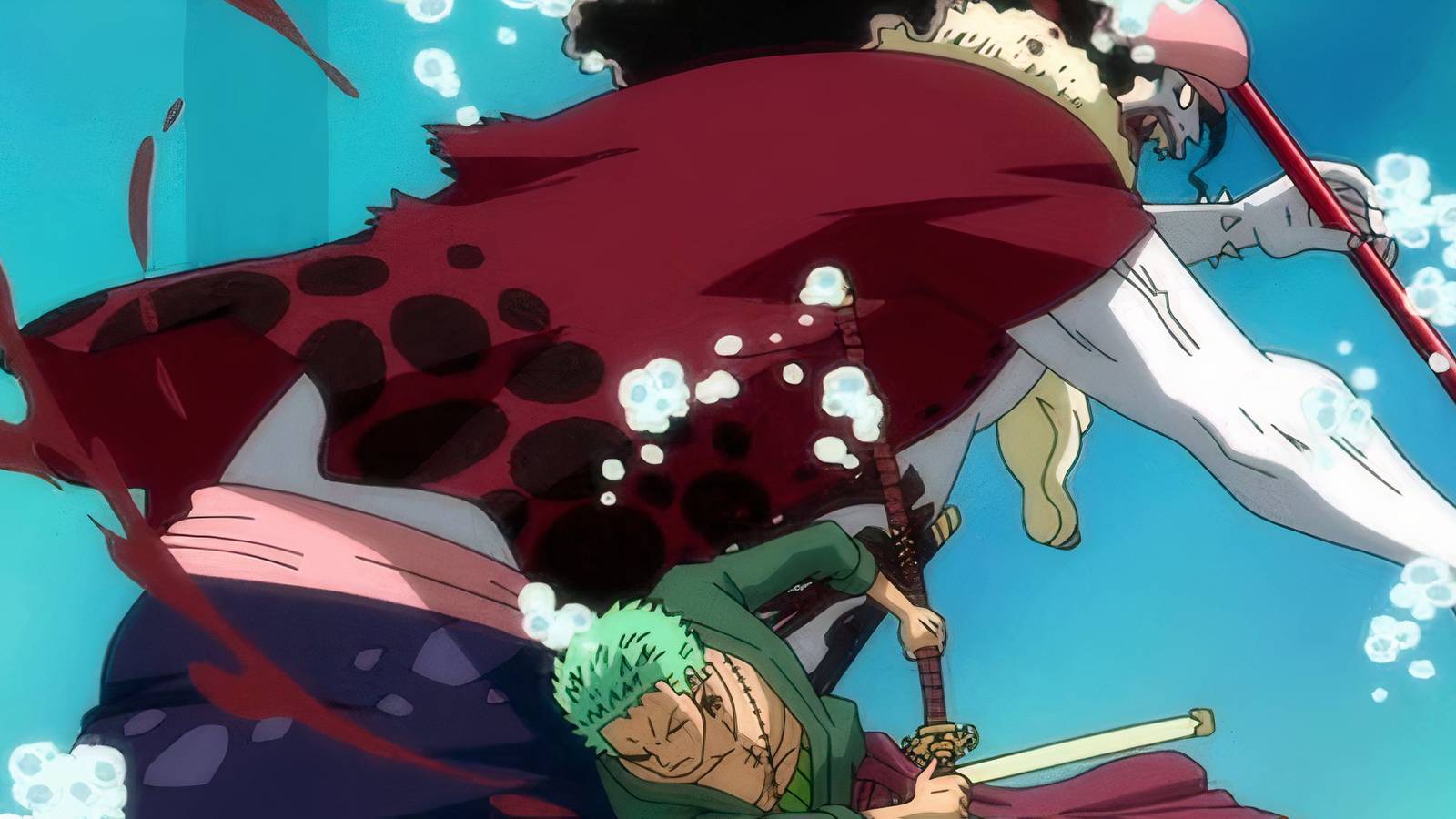 Zoro cutting Hody Jones underwater