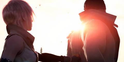 Lightning standing behind Snow