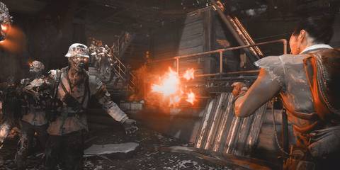 Takeo shooting a room full of zombies