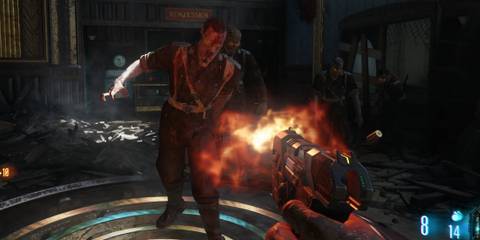 Player shooting a zombie in Kino Der Toten
