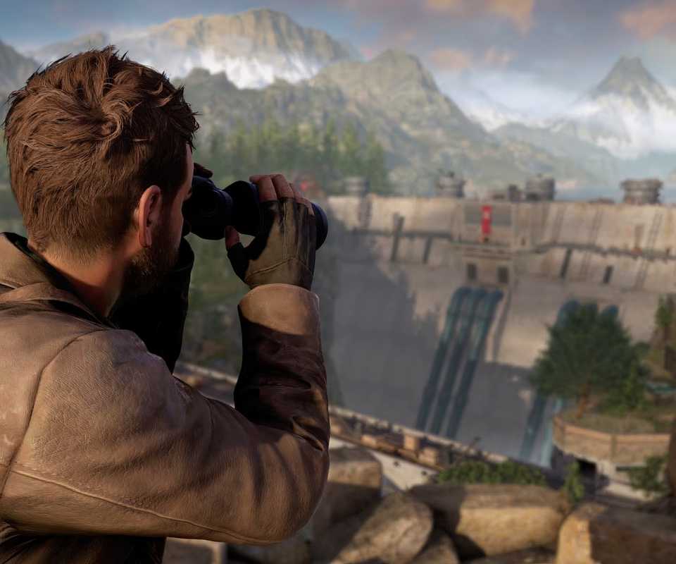 Sniper looking out for enemies with binoculars