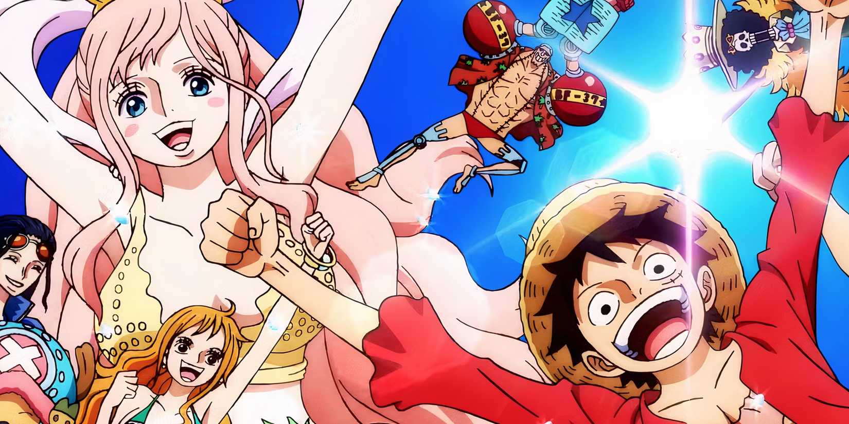 Luffy and Shiahoshi cheering