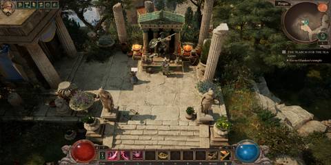 The Player Standing in Front of the Shrine with the Ritual of Ares 