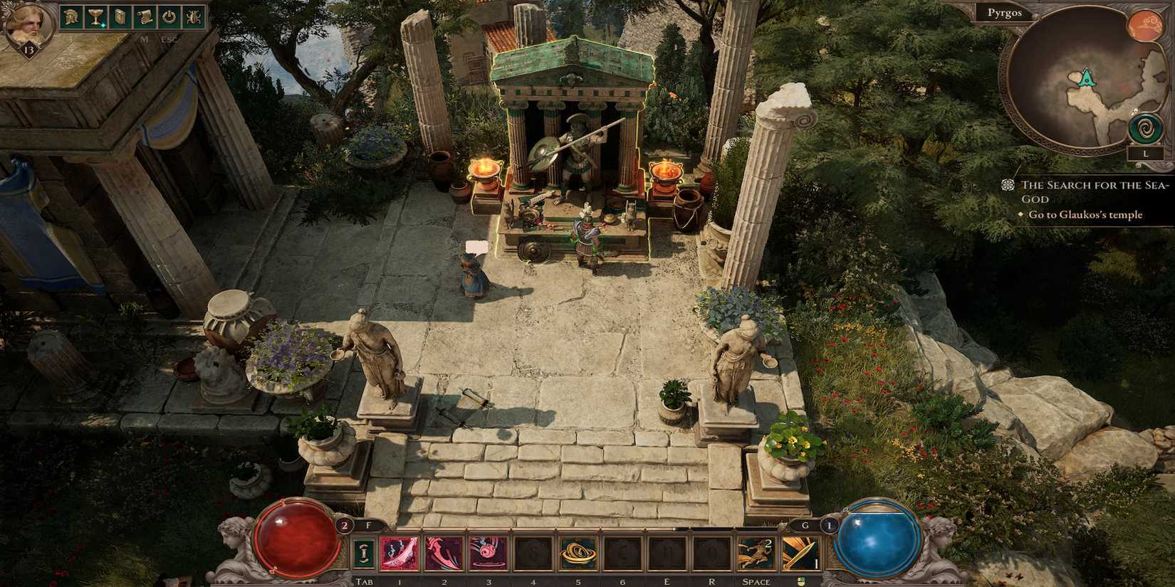 The Player Standing in Front of the Shrine with the Ritual of Ares 