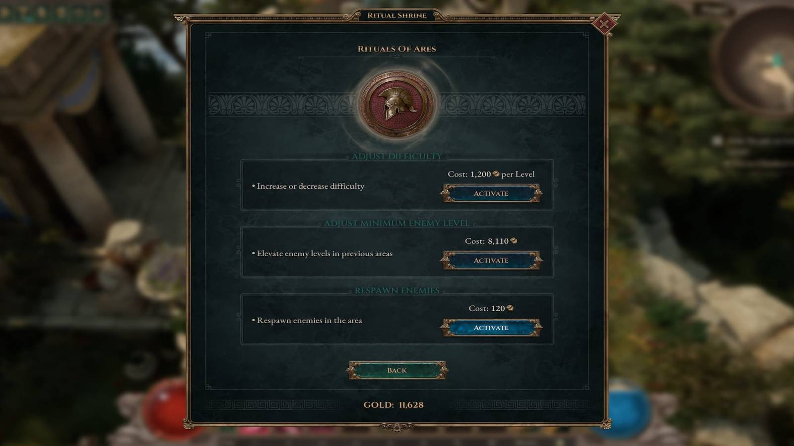 The Ritual of Ares Menu at the Shrine 