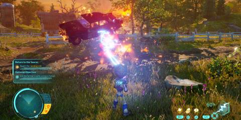 Shooting a car in Destroy All Humans (2020)