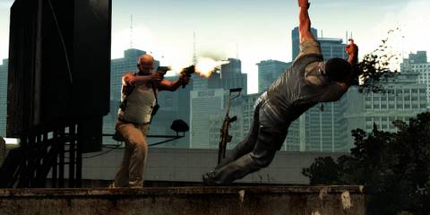 Shooting an enemy off a roof in Max Payne 3