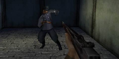 Shooting an enemy with a rifle in Medal Of Honor (PS1)