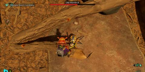 Shooting an Orb Weaver Jnr. with a bow in Grounded 2