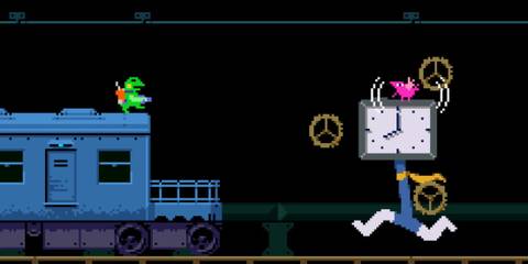 Shooting at a boss in Kero Blaster