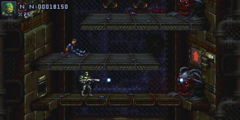 Shooting enemies as a green hero in Iron Meat