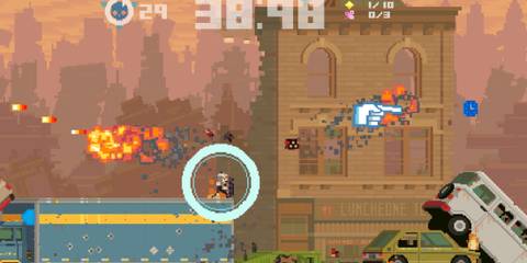 Shooting enemies as Shieldy in Super Time Force