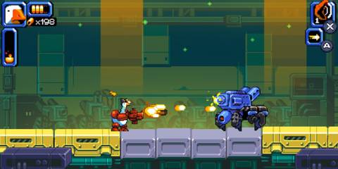Shooting enemies in Mighty Goose