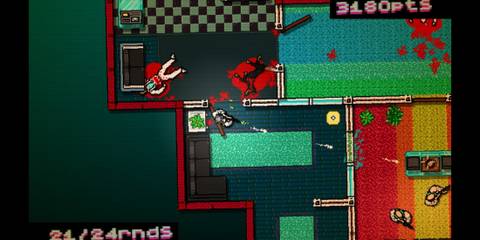 Shooting enemies through a door in Hotline Miami