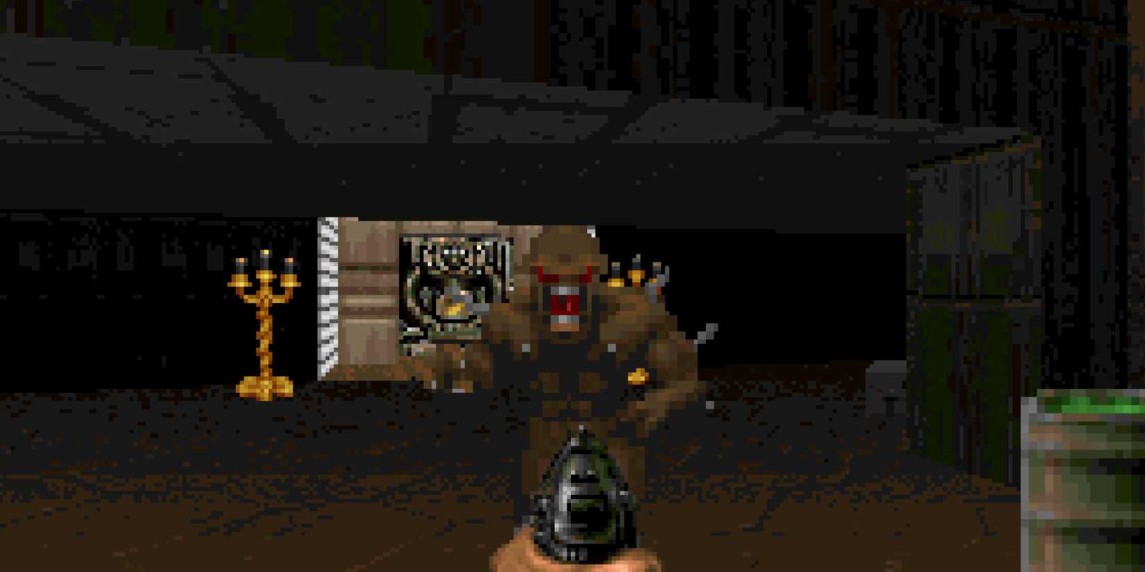 Shooting enemies with a pistol  in Doom (1993)