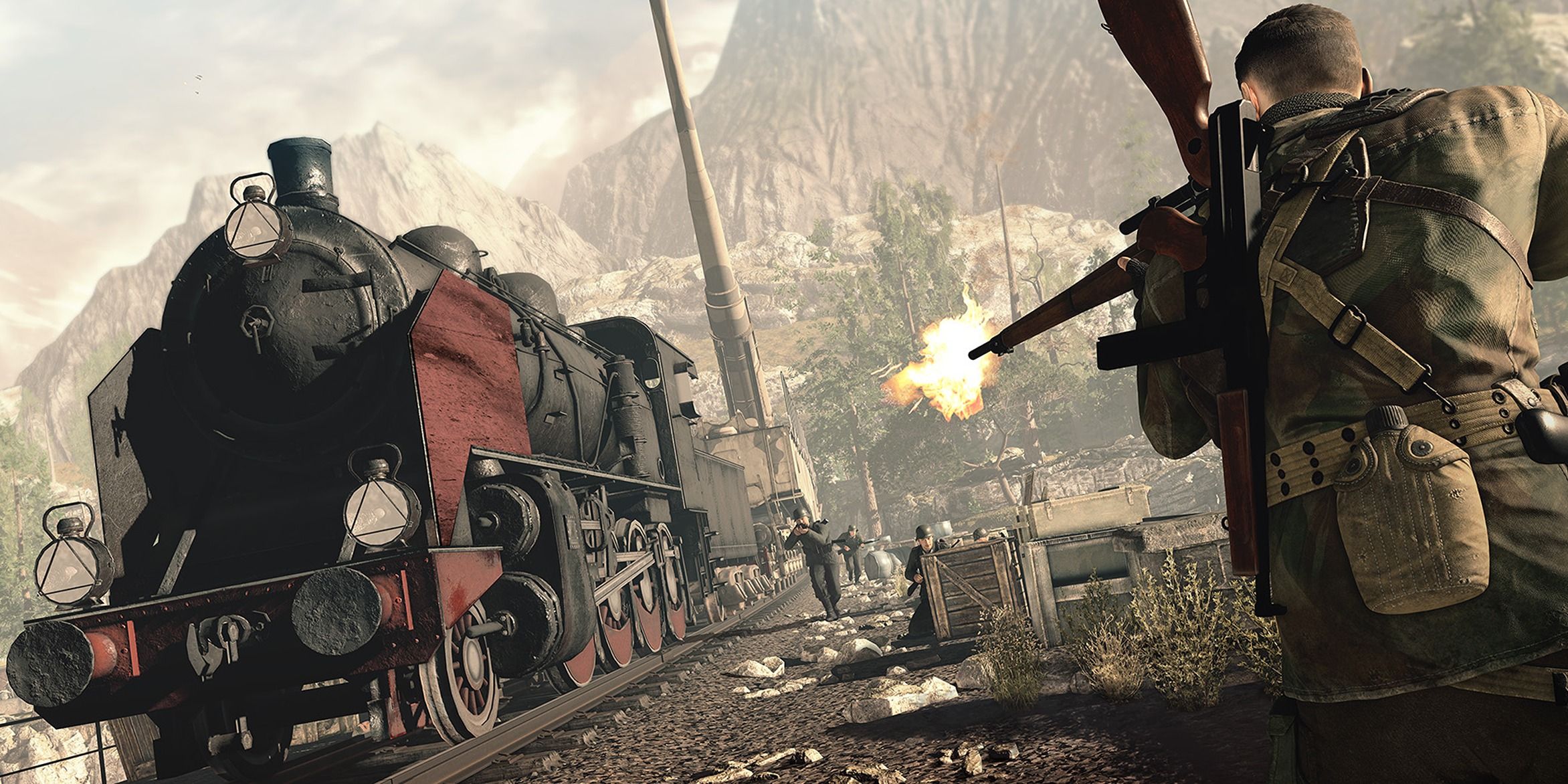Sniper Elite 4 Karl firing at Train