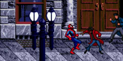 Spider-Man fighting some enemies on the street - Venom and Spider-Man Separation Anxiety