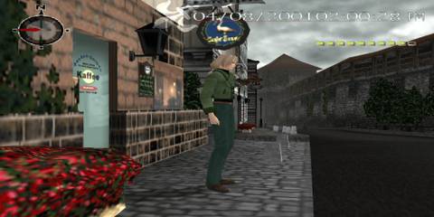 Standing on the sidewalk in an empty town in Shadow of Memories