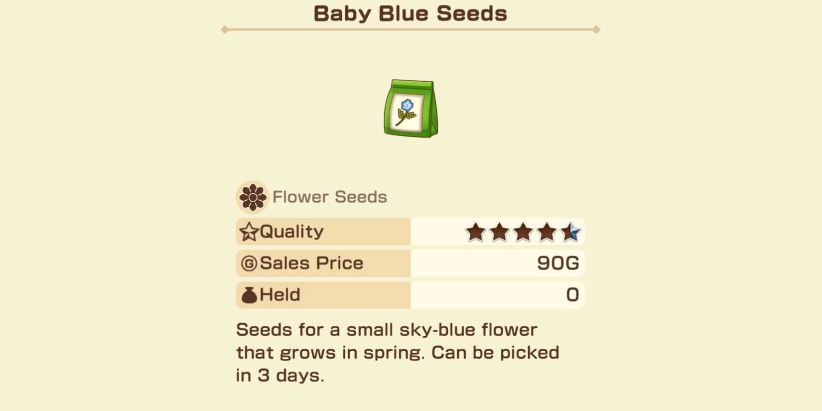 Story of Seasons Best Early Crops Starting Seeds Baby Blue flower