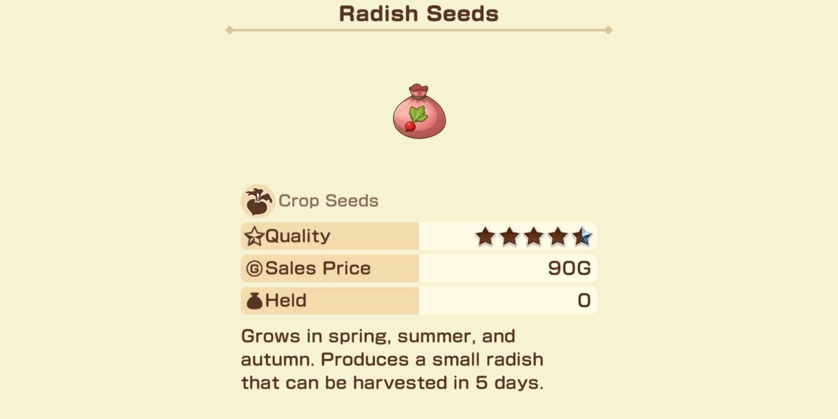 Story of Seasons Best Early Crops Starting Seeds Radish