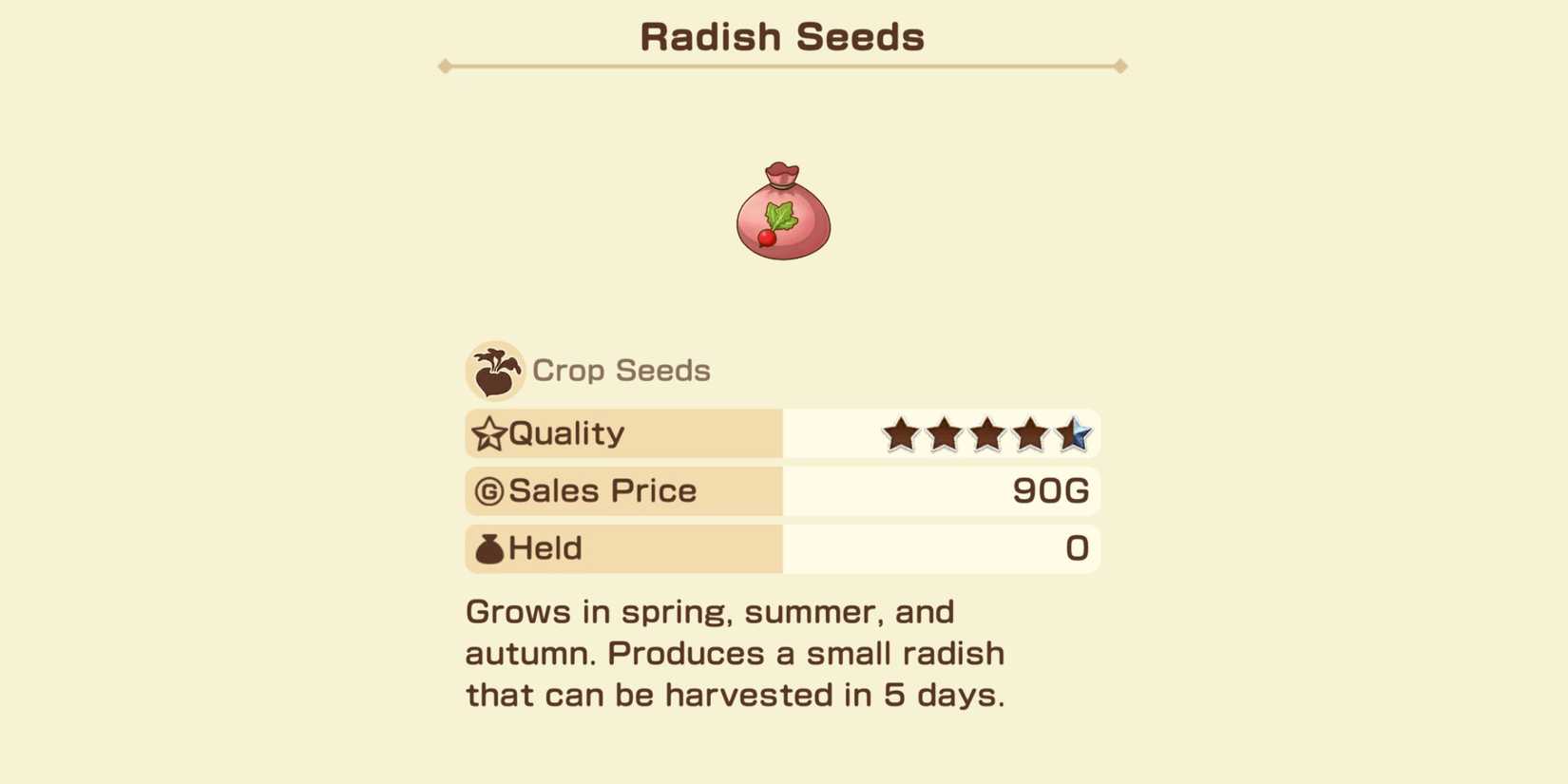 Story of Seasons Grand Bazaar Best Spring Crops Spring Radish Seeds
