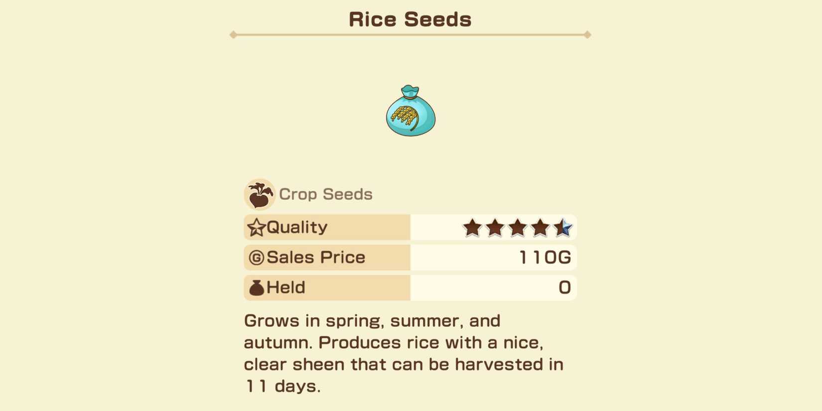 Story of Seasons Grand Bazaar Best Spring Crops Spring Rice Seeds