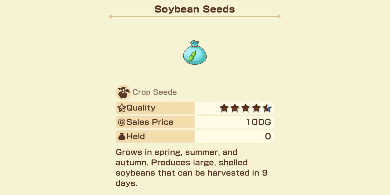 Story of Seasons Grand Bazaar Best Spring Crops Spring Soybean Seeds
