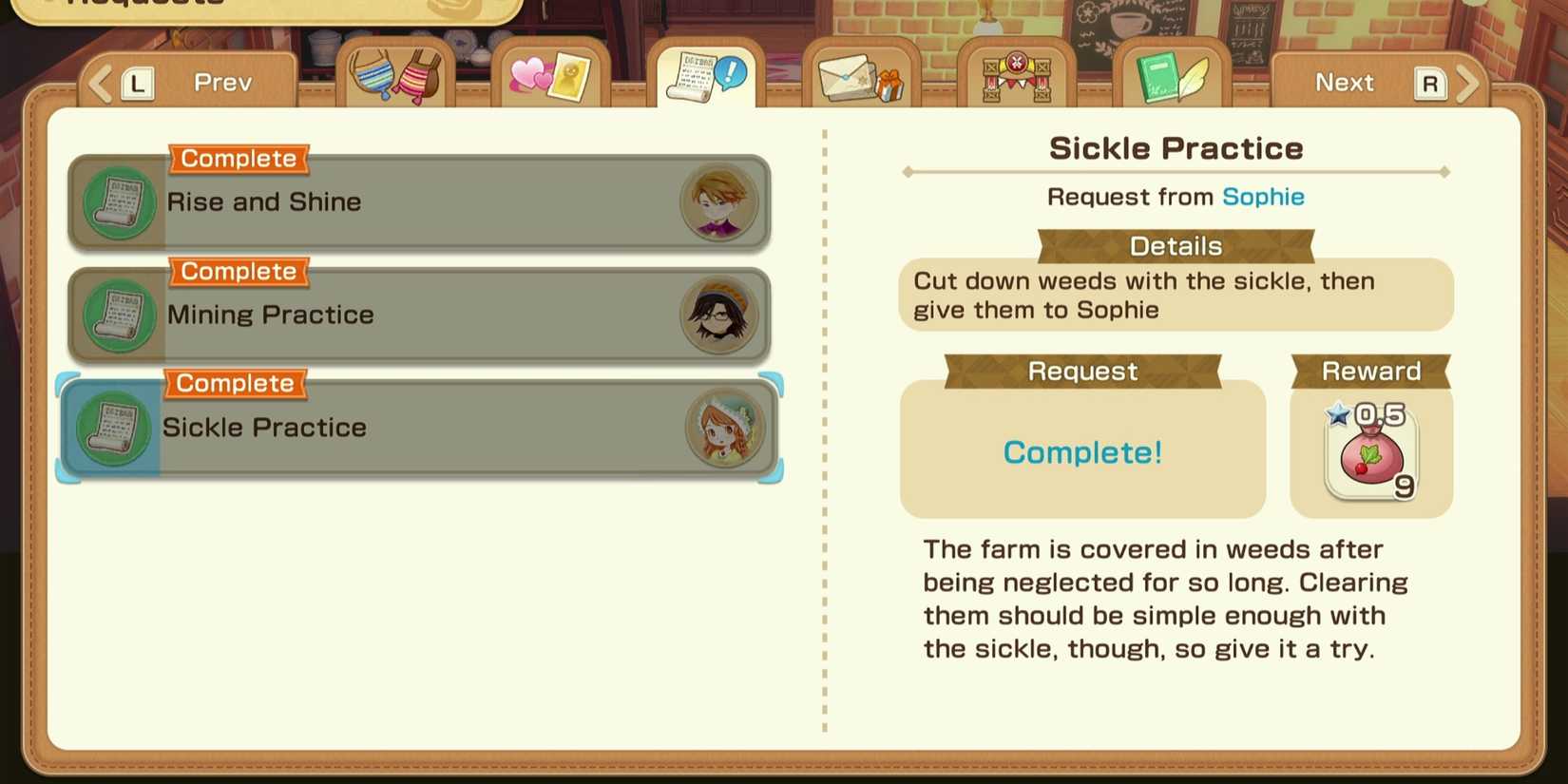 story of seasons grand bazaar quests menu