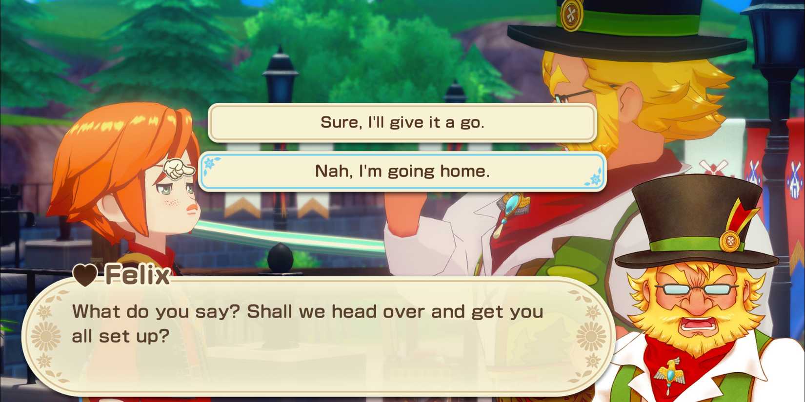 Story of Seasons Grand Bazaar What Happens Choose Nah Im Going Home Choice Dialogue Box