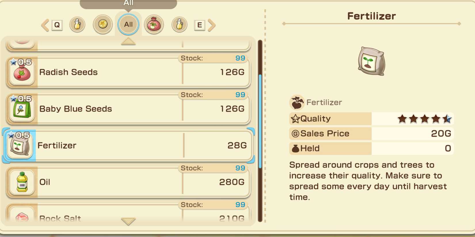 Story of Seasons Increase Crop Quality Seed Quality Fertilizer Shop