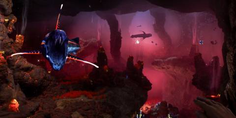 Swimming in a cave in Subnautica 2