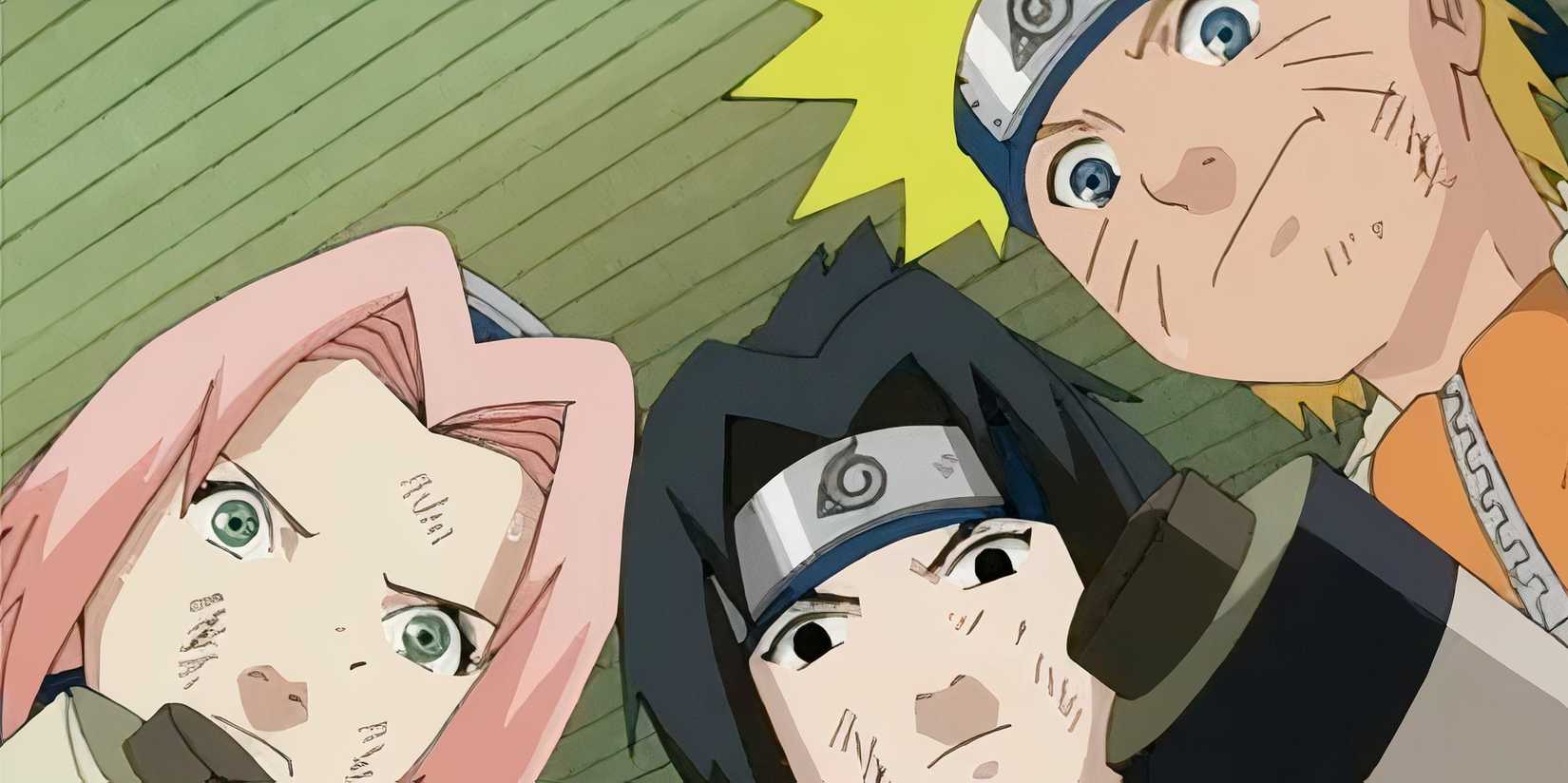 Team 7 looking at a scroll in Naruto